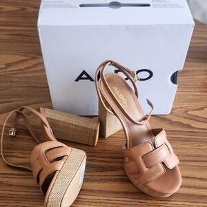 Aldo Women's Brown Platform Ankle Strap Heels